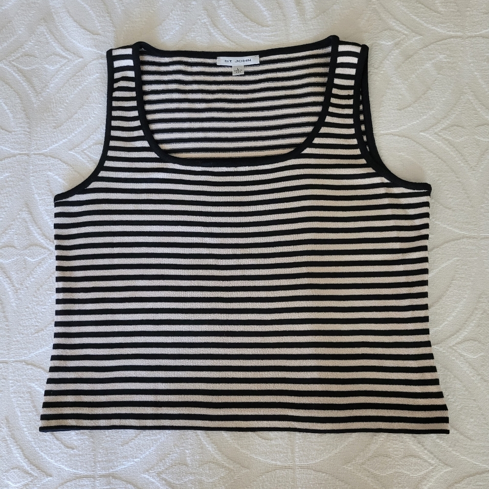 St. John Knit Womens Black White Stripe Top Size Large